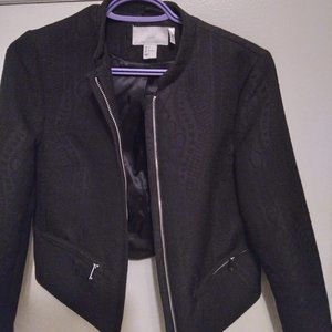 chic black jacket with subtle embroidery